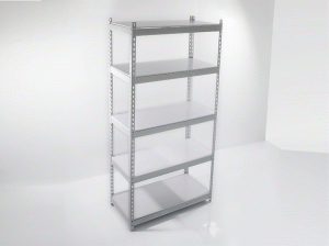 Metallic rivet shelving with 5 particle board