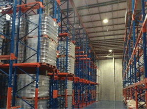 Drive-in pallet racking for refrigerated warehouse