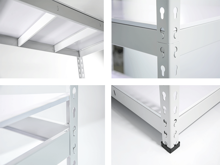 white Metallic rivet shelving details