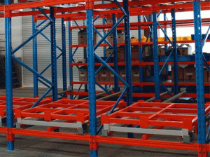 Push-back racking system for efficient warehouse utilization