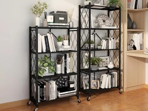 Multipurpose Foldable Metal Shelving Storage Organizer with Wheels for Home Kitchen & Office Use