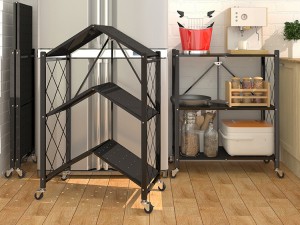 Multipurpose Foldable Metal Shelving Storage Organizer with Wheels for Home Kitchen & Office Use