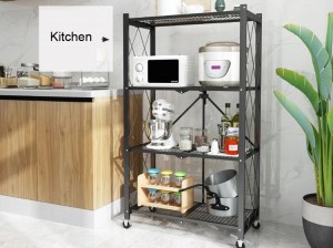 Multipurpose Foldable Metal Shelving Storage Organizer with Wheels for Home Kitchen & Office Use