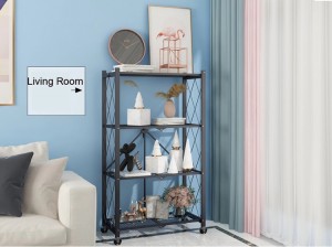 Multipurpose Foldable Metal Shelving Storage Organizer with Wheels for Home Kitchen & Office Use