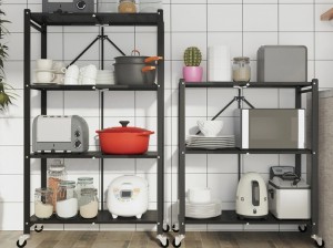 Multipurpose Foldable Metal Shelving Storage Organizer with Wheels for Home Kitchen & Office Use