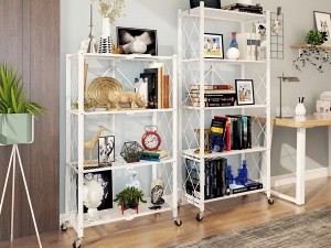 Movable Folding Metal Storage Kitchen Rack Shelf Bookshelf