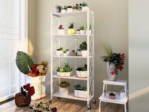 Movable Folding Metal Storage Kitchen Rack Shelf Bookshelf